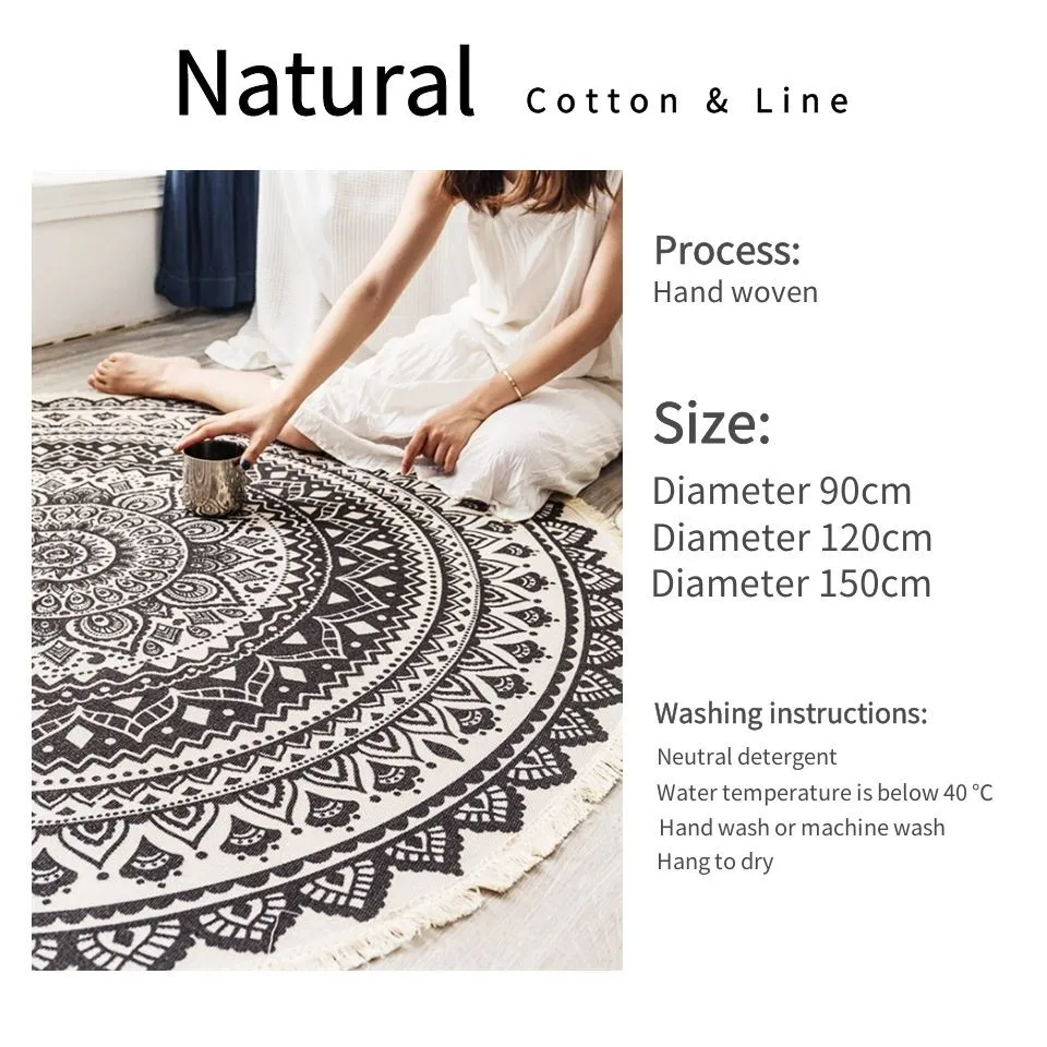 

Nordic Ethnic Style Round Large Area Rug For Bedroom Bohemia Woven Cotton Rug Carpet Knitting Floor Mat 90cm 120cm 150cm