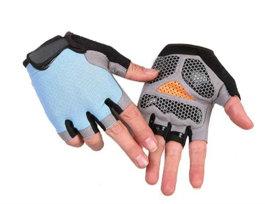 Весна Лето Half Finger Спорт на открытом воздухе езда Мужчины Женщины Фитнес Нескользящие без пальцев дышащие защитные перчатки автомобильные перчатки для фитнеса - Цвет: Light Blue Upgrade