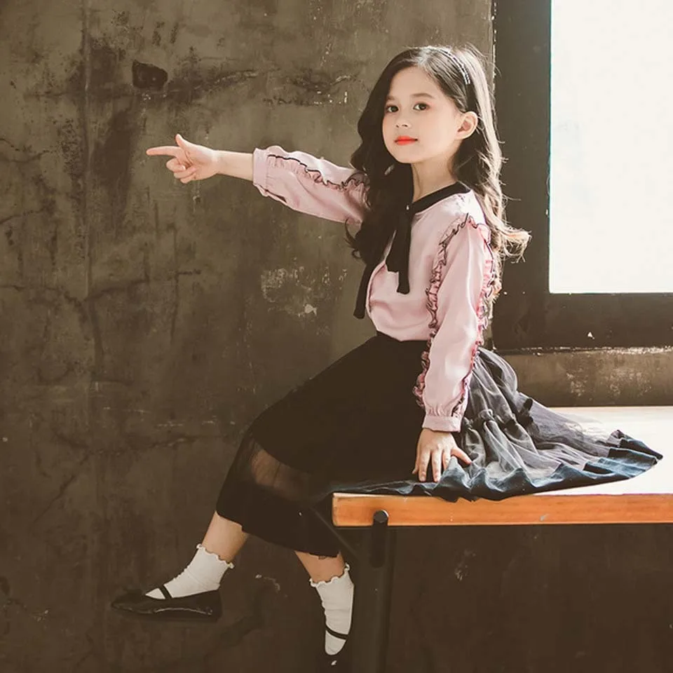 2021 зеленого цвета детская одежда для девочек на весну форма с бантом Блузки из