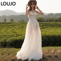 luojo boho spaghetti strap wedding dress for women beaded tulle lace appliques bridal gown vestido de noiva