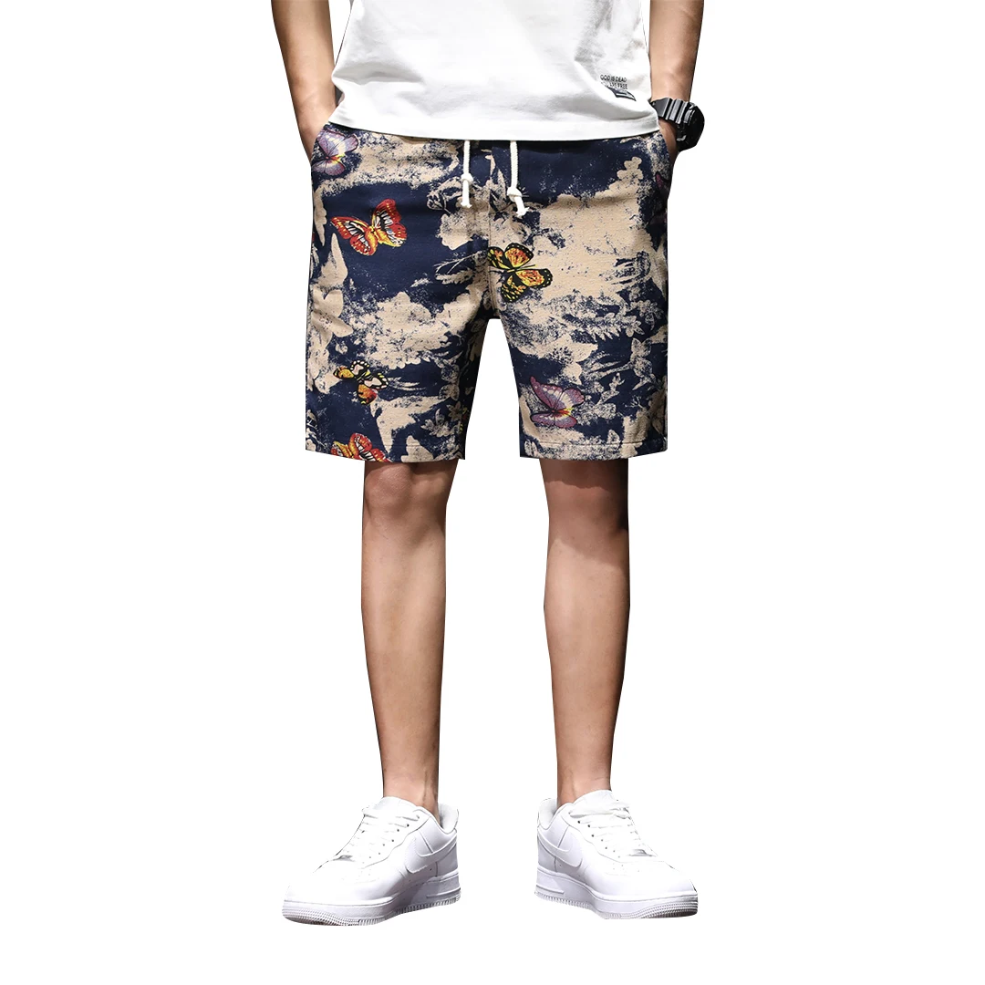 

SHAN BAO Classic Brand Butterfly Print Fashion Beach Shorts 2021 Summer Men's Straight Loose Lightweight Elastic Waist Shorts