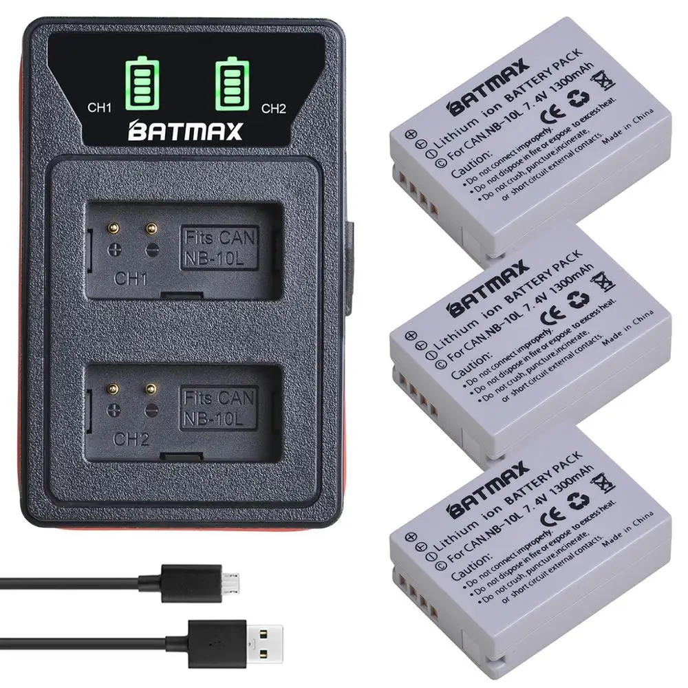 3 шт. NB 10L NB10L батарея + светодиодный встроенный USB двойное зарядное устройство для