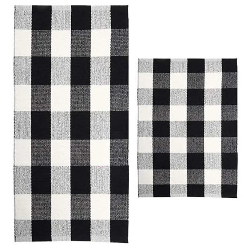 Classic Buffalo Black & White Plaid Checkered Rug Set of 2 Indoor Outdoor Area Runner Combo Promotion | Дом и сад