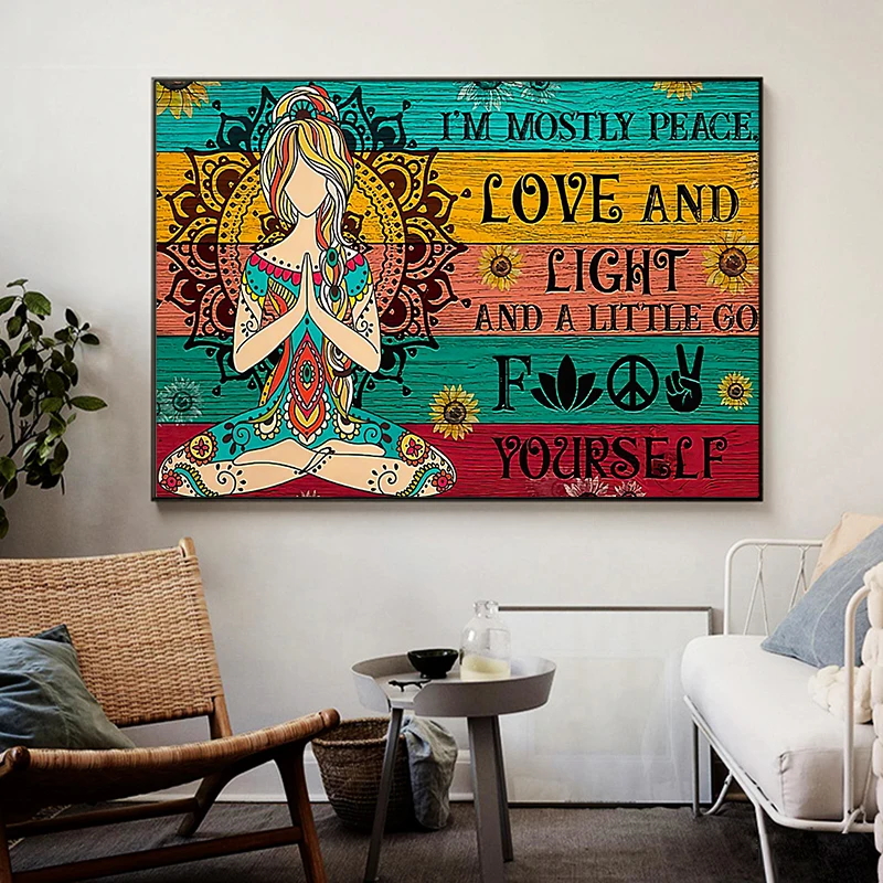 

I'm Mostly Peace Love and Light Canvas Painting Yoga Meditation Wall Art Pictures Posters and Prints for Living Room Home Decor