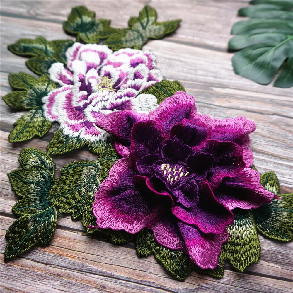 Многослойная вышитая 3d аппликация в виде цветка пиона|Заплатки| |