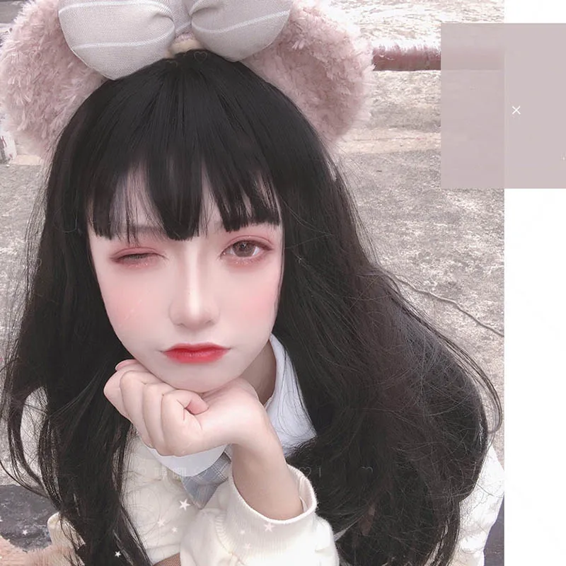 MANWEI длинные смешанные цвета синие прямые синтетические волосы парики с челкой