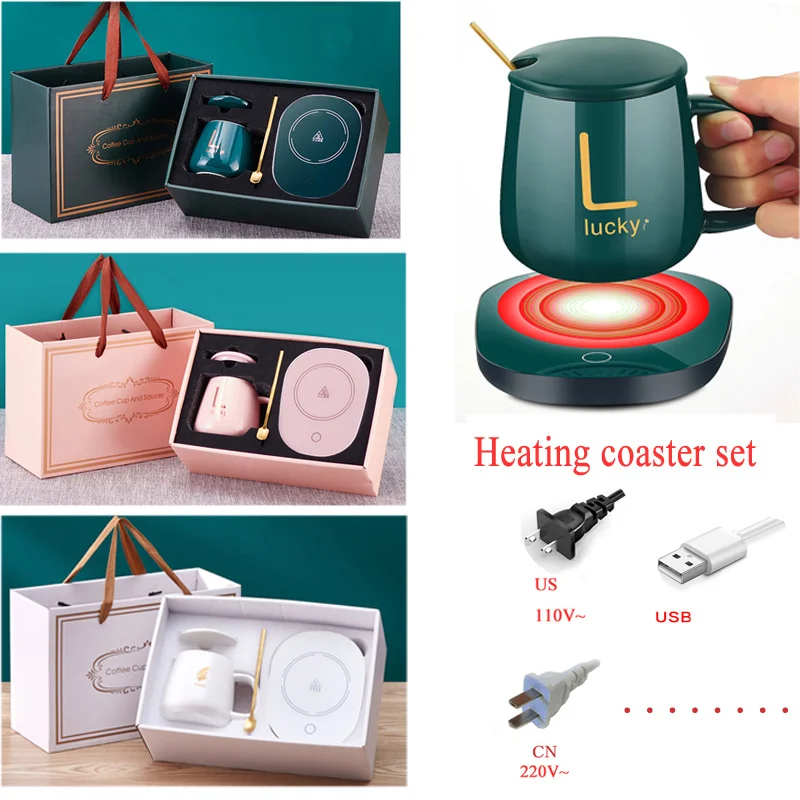 

Mug Warmer USB Pad Powered Cup Milk Tea Water Heating Pad Constant-temperatures EU Plug Electric Mug Set Office Couple Best Gift