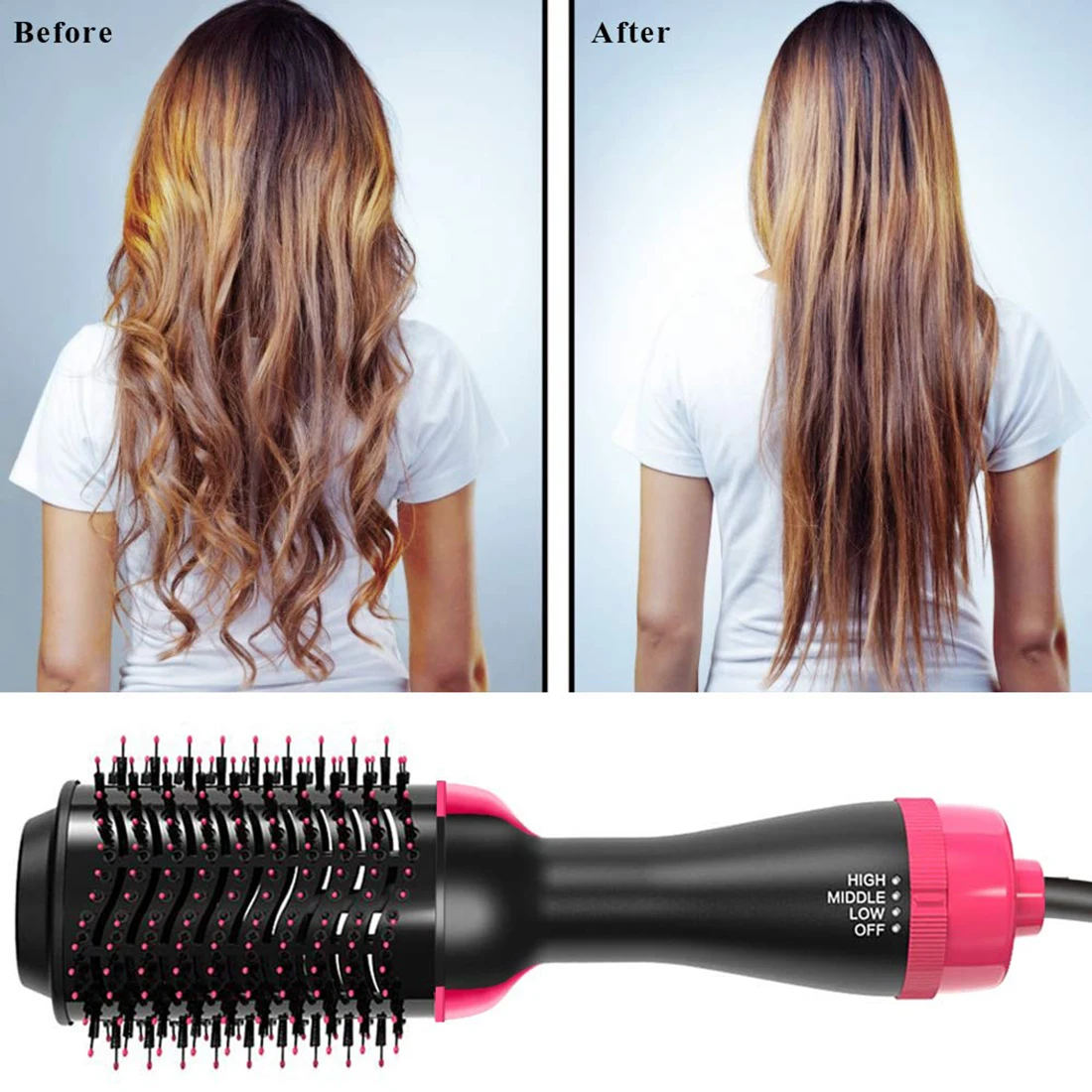 

One Step Hair Dryer and Volumizer Hot Air Brush Negative Ion 2 IN1 Straightener Iron Brush Dryer Round Comb Curls Styling Tools