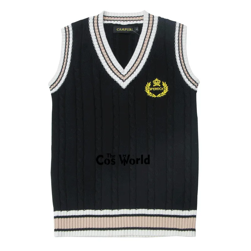 Spring Autumn Girl's Crown Sleeveless Stripes Knit Vests Pullovers V Neck Sweaters For JK School Uniform Student Clothes |