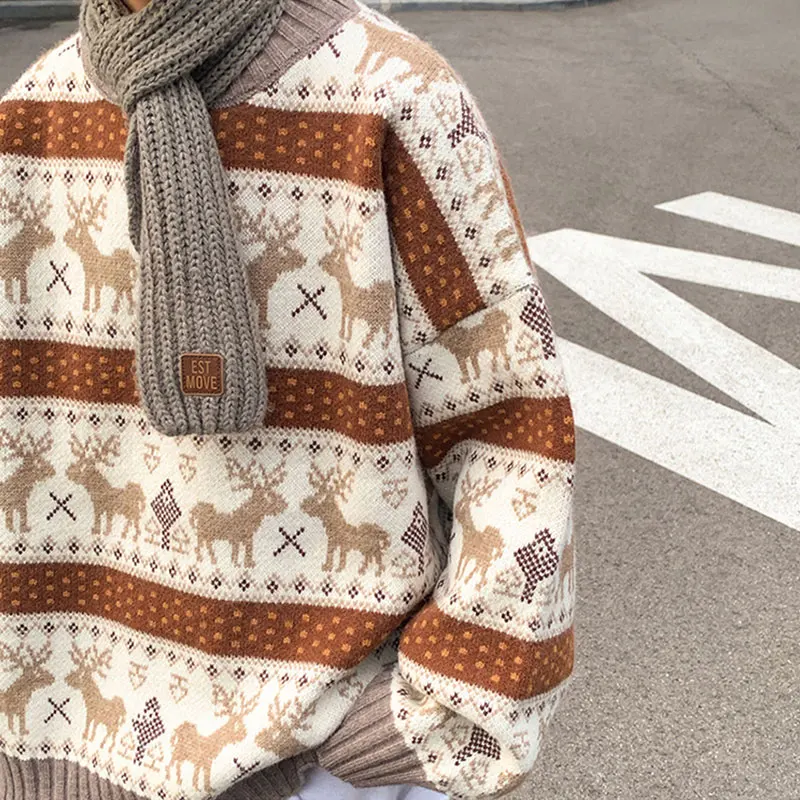 

Christmas Half Turtleneck Sweater Men Large Size Thicken Winter Fashion Knit Loose Warm Pullover Bottoming Sweater For Men New
