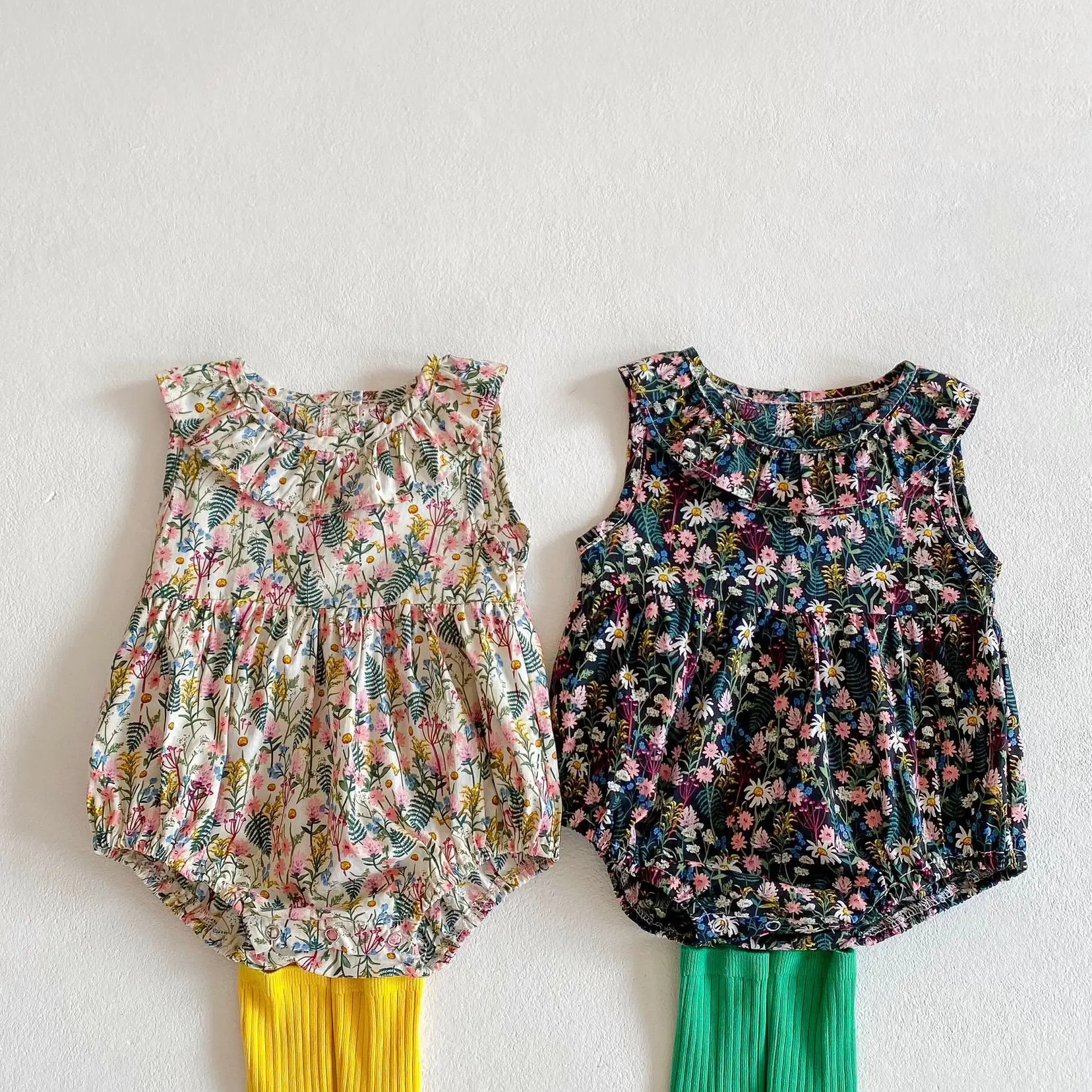 

2021 Summer New Thin Baby Girl Floral Sleeveless Lapel Jumpsuit Infant Korean Cute Romper