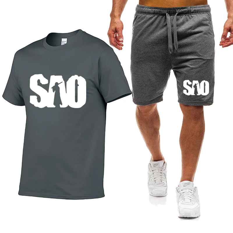 

Summer SAO Sword Art Online Casual Trend Cotton Men's POLO shirt Round Neck High Quality Men's POLO shirt pants 2 piece suit