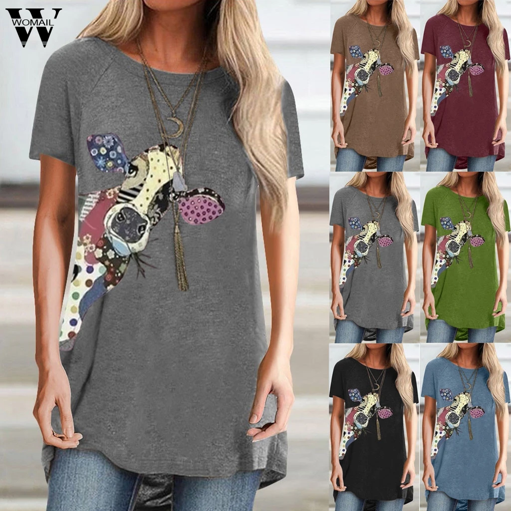 Женская футболка большого размера с коротким рукавом и принтом животных топы