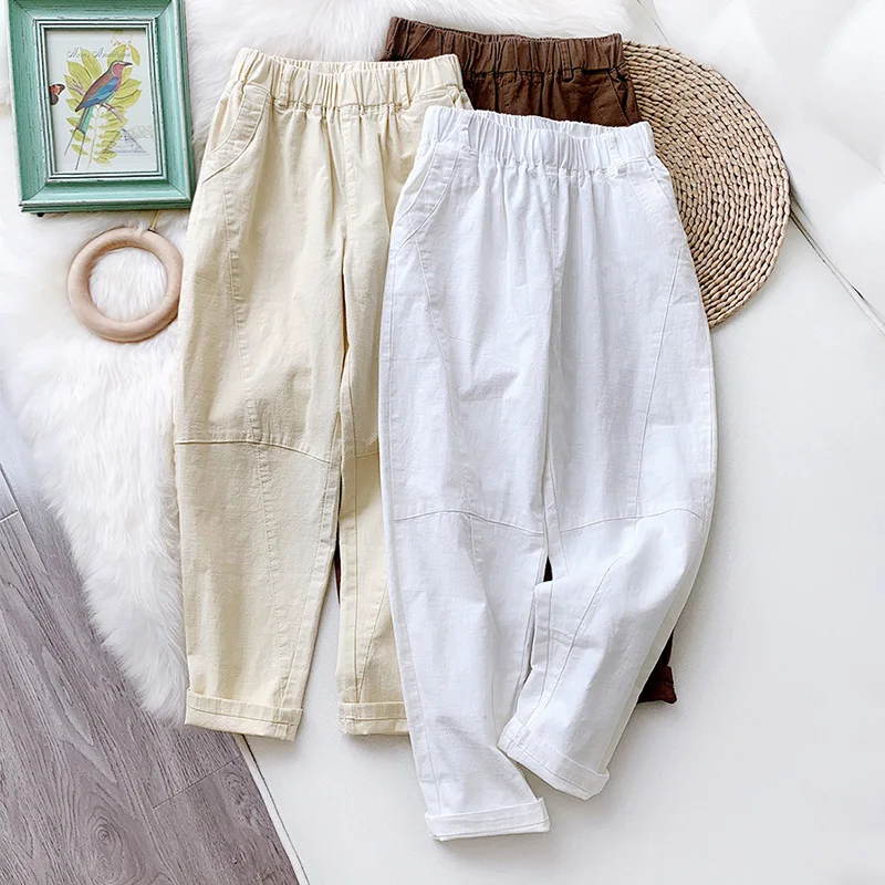 Брюки-султанки женские летние из хлопка и льна с высокой талией | Женская одежда