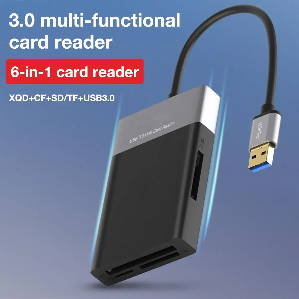 6 in 1 multi memory card reader abs aluminum alloy shell pvc wire reader usb 3 0 2 port hub high speed adapter for xqd cf sd tf free global shipping