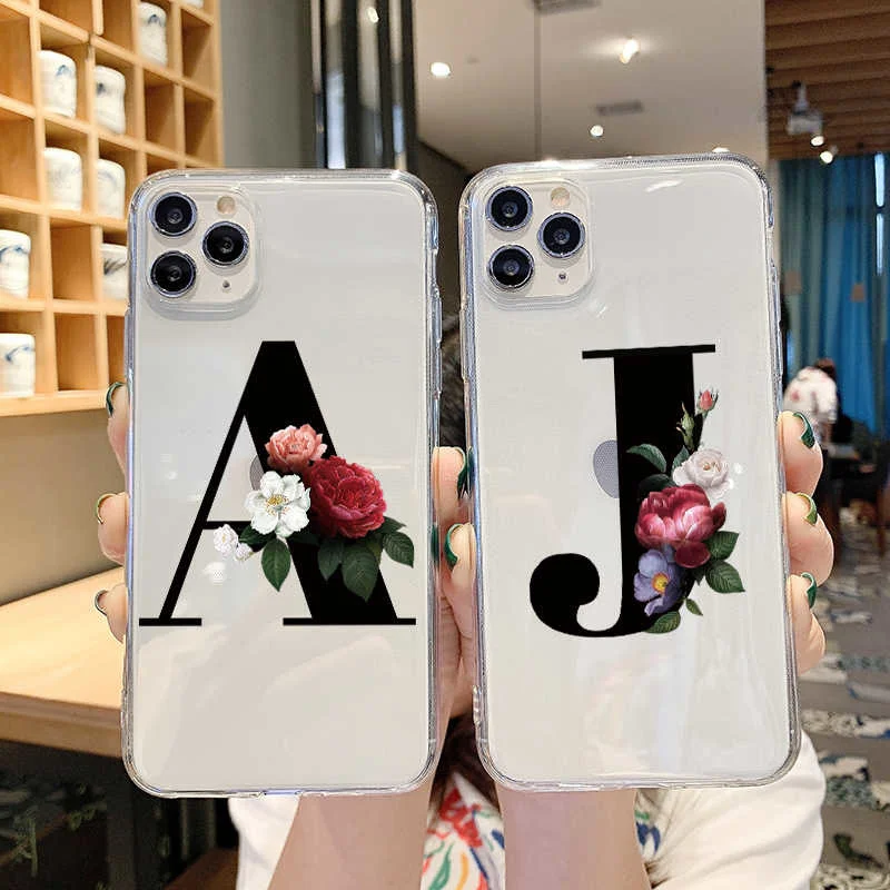 

Alphabet Letter Phone Case For iPhone XR 12 11 Pro XS Max X 7 Cases TPU For iPhone 7 6 6S 8 Plus 7Plus SE 2020 Transparent Cover
