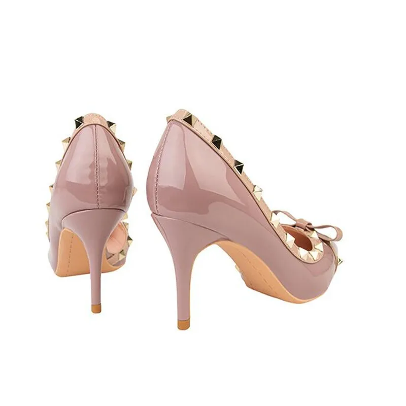 

2020 New Women Dress Pumps Thin Heels High Heels Rivet Butterfly-knot Shoes For Lady Slip-On stiletto wedding shoes stiletto