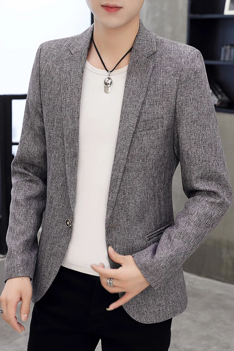 Осень 2021 мужской однотонный костюм Молодежный приталенный осенний