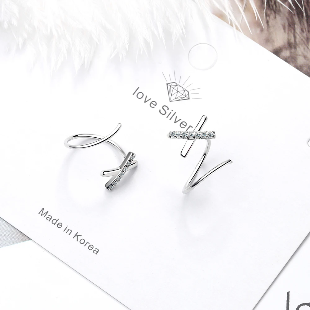 Простые серьги X-образной формы серебряного цвета с поворотным изгибом и крестом