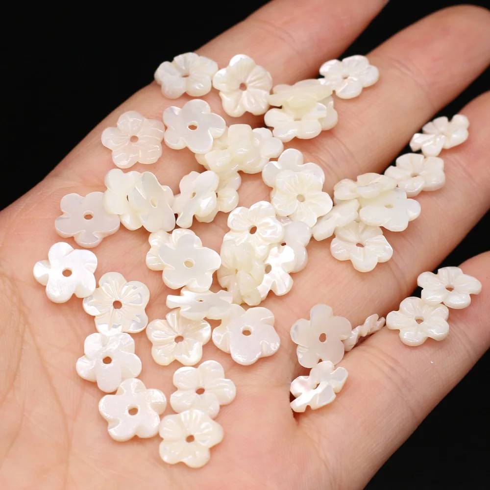 

4pcs New Natural Freshwater Flower Shape White Shell Loose Beads for Necklace Bracelet Jewelry Making Women Gift Size 10x10mm