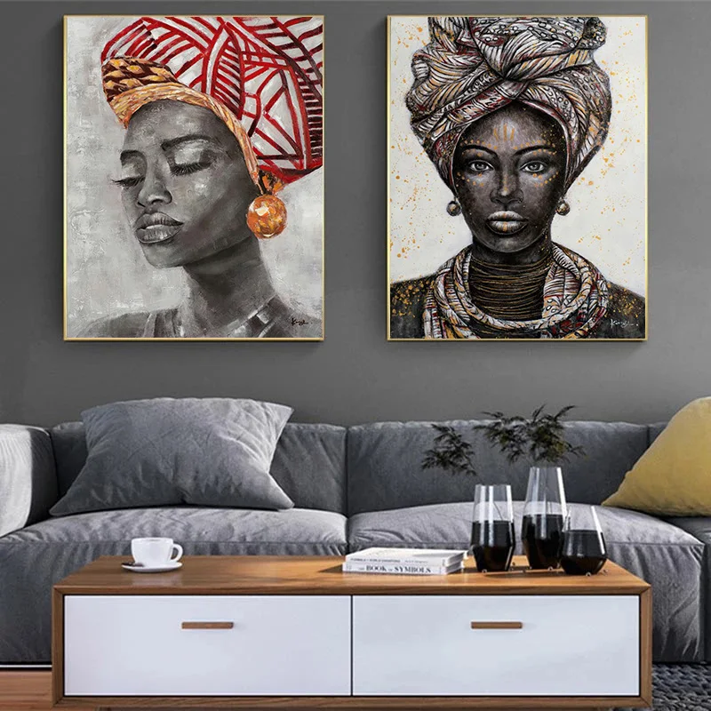 Африканская черная женщина головной убор плакаты холст печать стены искусства