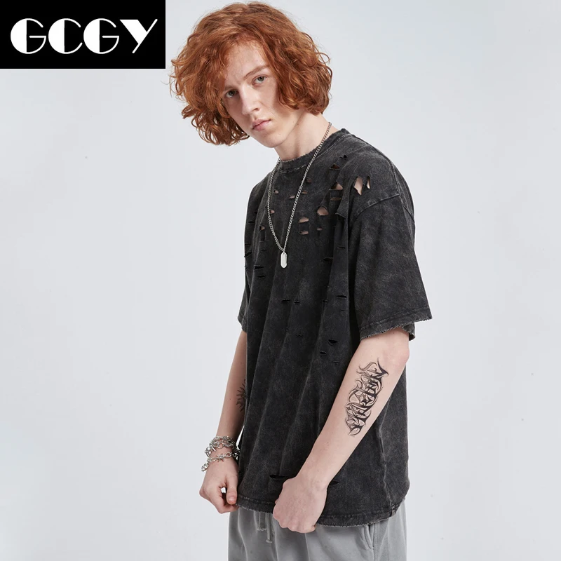

100% cotton short sleeve cool men t shirt casual summer loose men tshirt male t-shirt tops couples tee shrits Hole fastion Tops