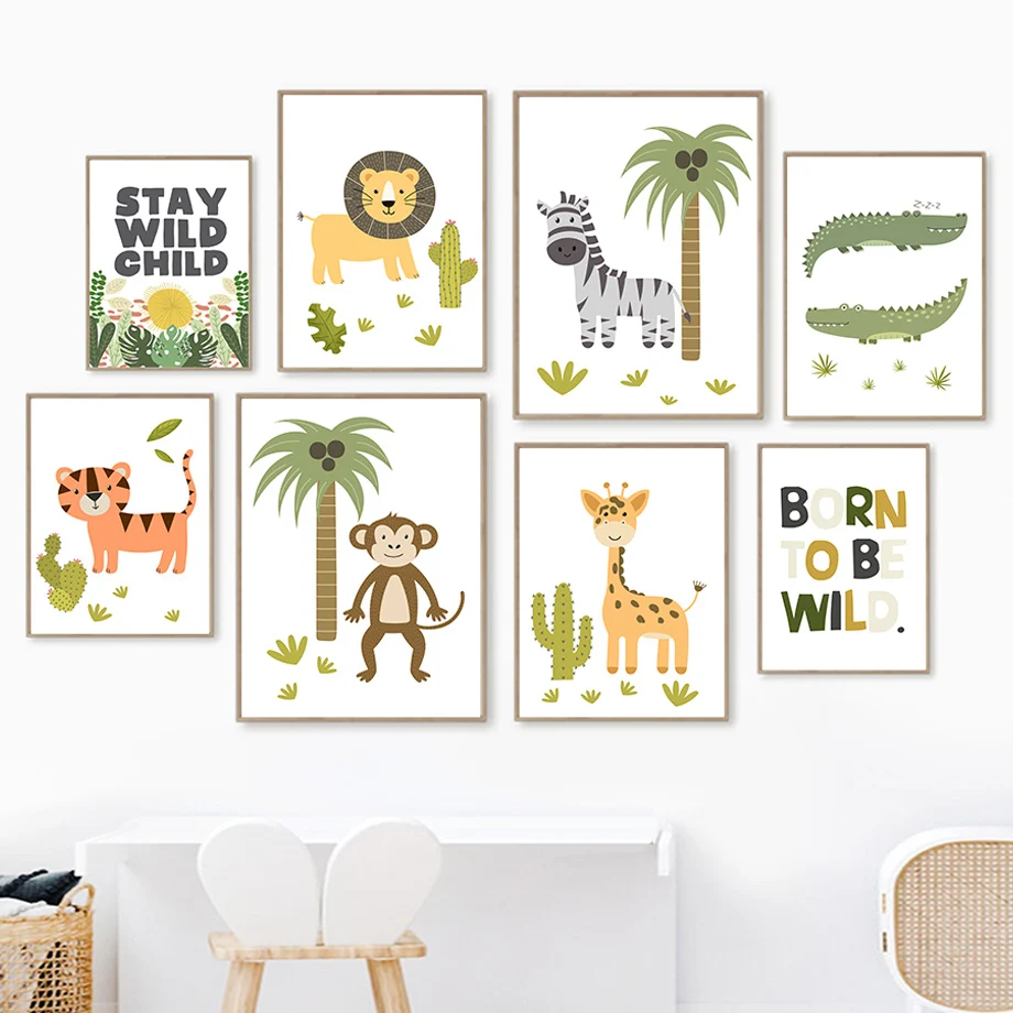 

Jungle Animal Lion Giraffe Monkey Zebra Nursery Nordic Posters And Prints Wall Art Canvas Painting Pictures Baby Kids Room Decor