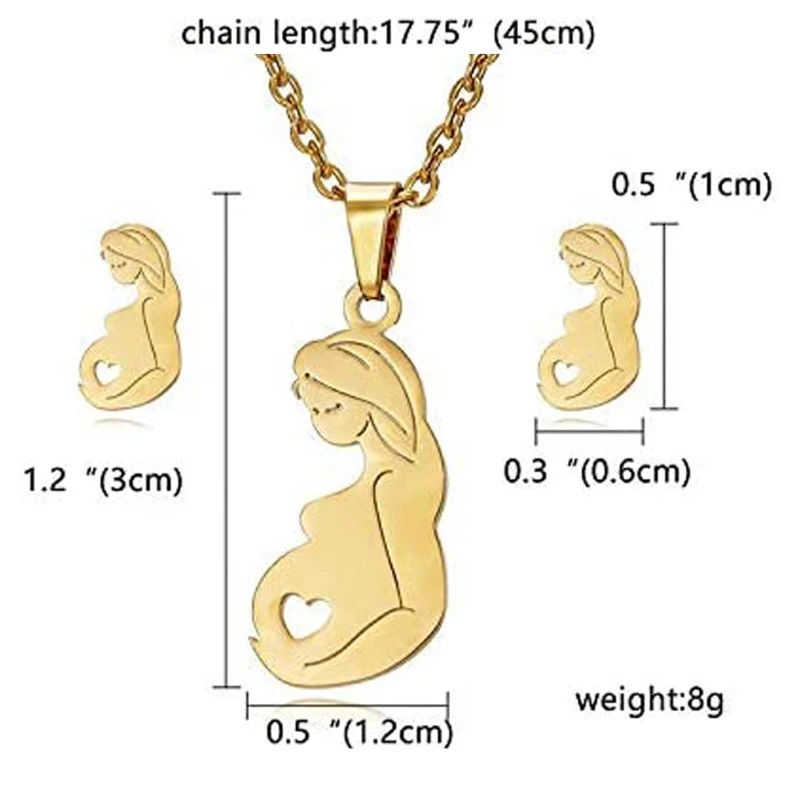 

Stainless Steel Pregnant Mom Baby Pendant Necklace Mother-to-be Stud Earrings Jewelry Sets Mother's Love Women Jewelry