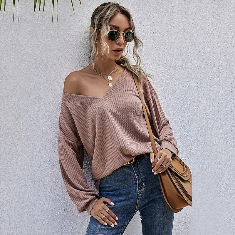 

Women's Sweaters Autumn 2022 New V-Neck Long Sleeved Solid Color Loose Casual Pullover Knitted Wear Female S-XL