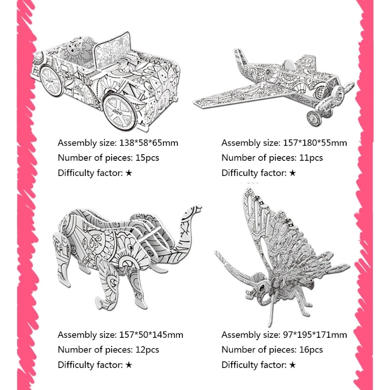 

New 3D Coloring Puzzle Toys Set,DIY EducationalArt Coloring Painting Puzzle for Kids