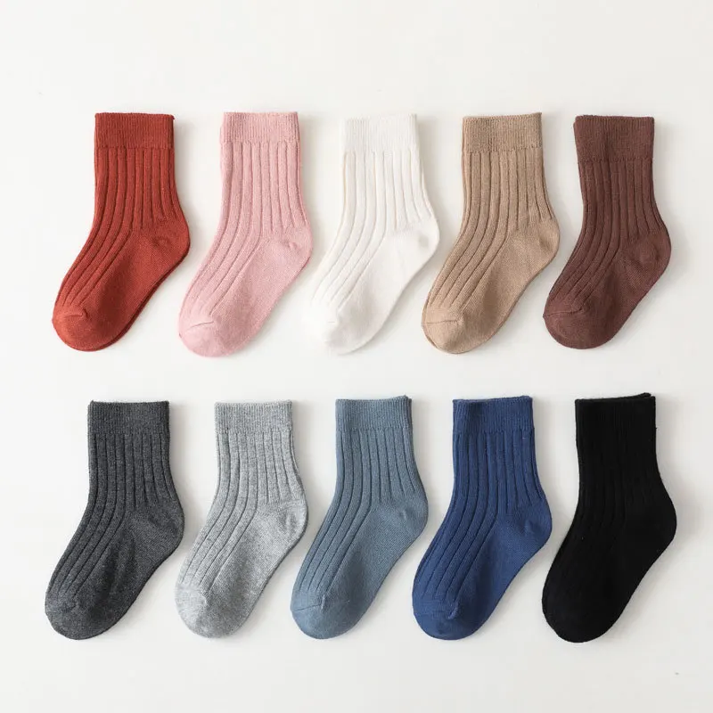 Calcetines de algod&oacute;n para ni&ntilde;os de 0 a 7 a&ntilde;os, calcet&iacute;n escolar a rayas, tobillero, Color s&oacute;lido-1