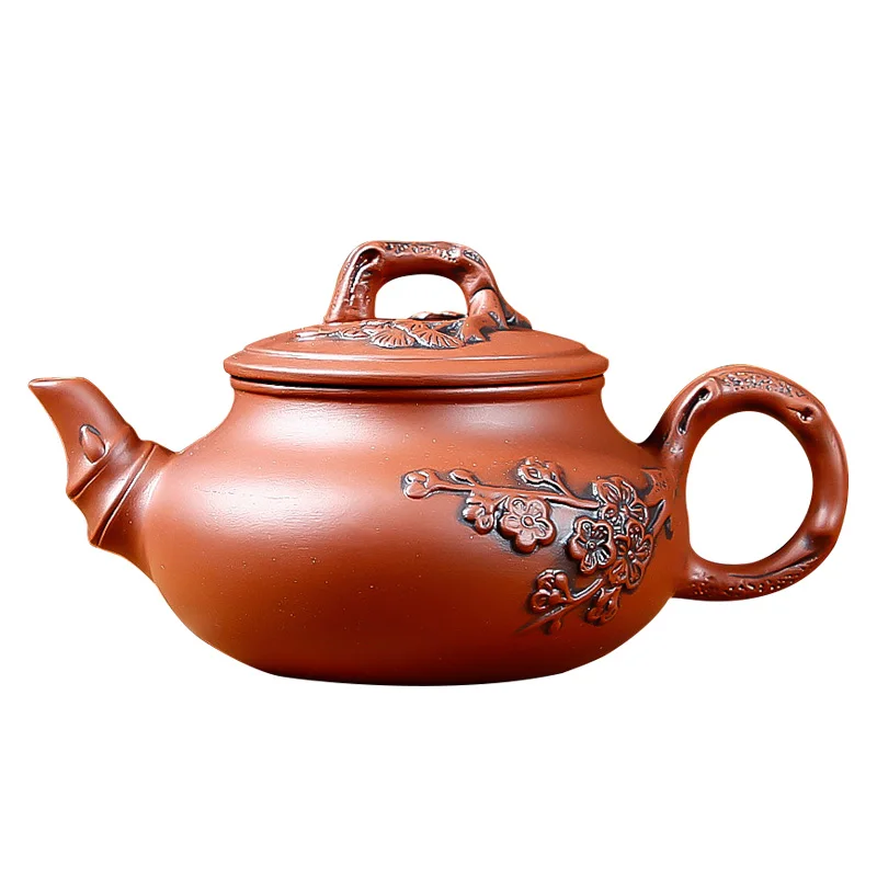 Чайный горшок Yixing из фиолетовой глины большой ручной работы с цветком сливы