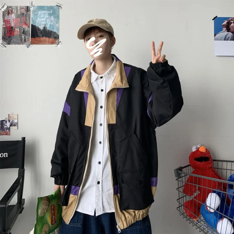 

Autumn Cotton Casual Jacket Men's Fashion Hit Color Baseball Uniform Jackets Mens Streetwear Loose Hip-hop Bomber Jacket Men