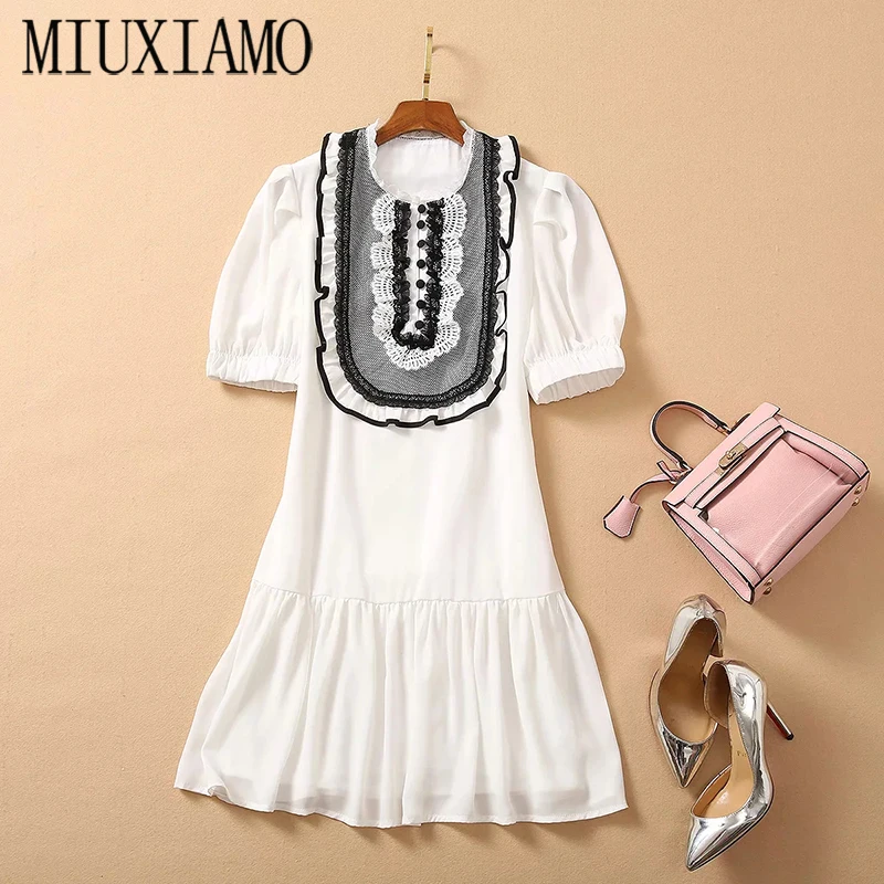 

MIUXIMAO высококачественный ремешок для часов, 2020 на осень-весну, с цветочным узором и с короткими рукавами кружевное платье в винтажном стиле; ...