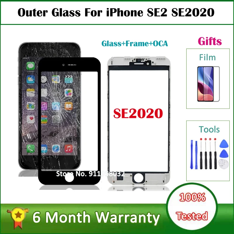 

Outer Glass Screen For iPhone SE 2020 SE2 Front Touch Panel Repair Parts For iPhone SE2020 Out Glass Cover Lens +Frame + OCA