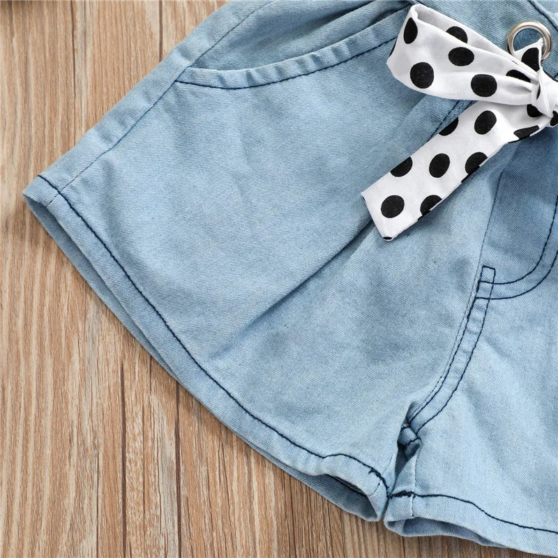 

1-6Y Summer Baby Camisole + Shorts, Dot Print Bow Decoration High Waist Version Summer Clothing Sets