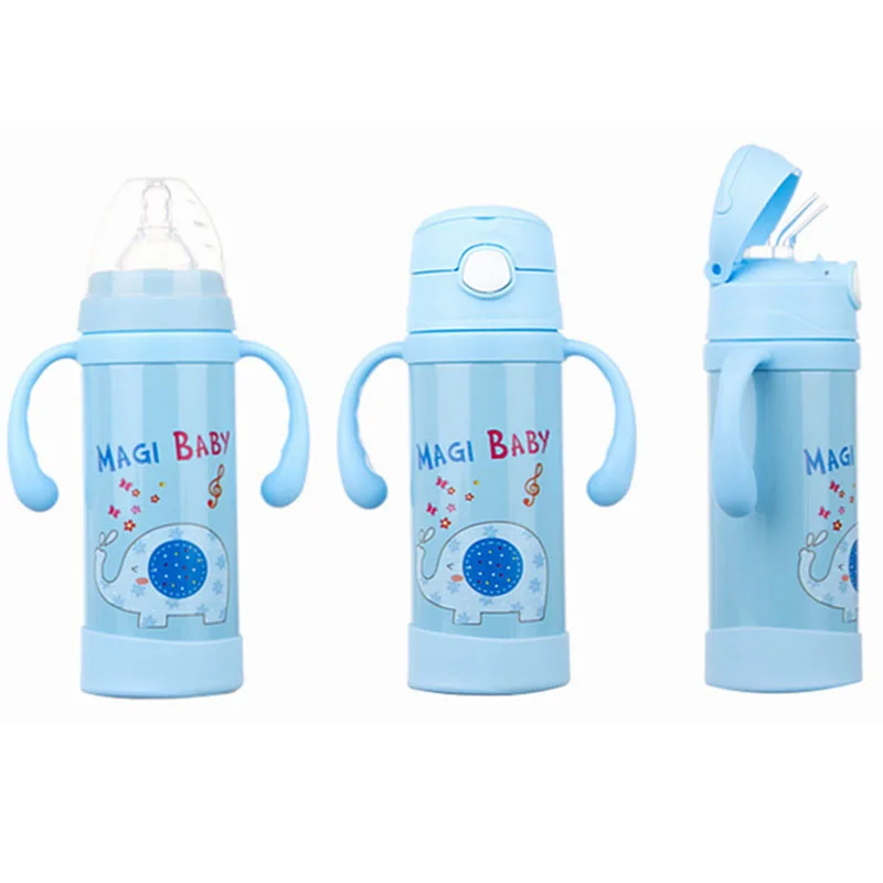 

220ml New Style Baby insulated baby bottle children kettle with handle straw nipple dual-use stainless steel cartoon water cup