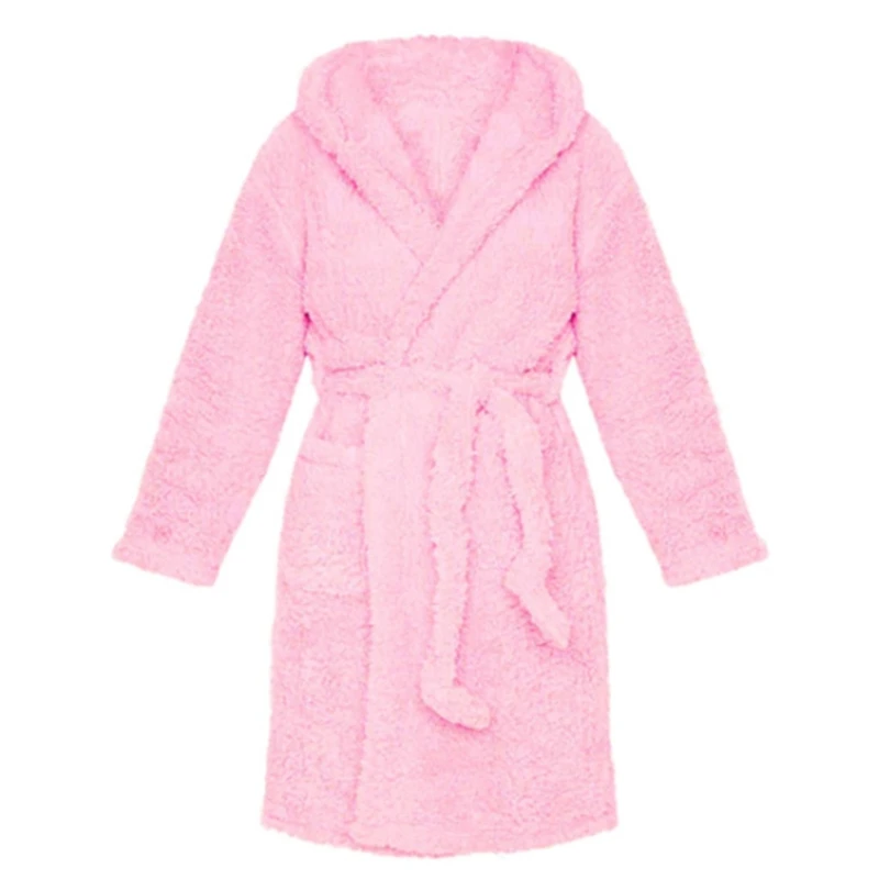 

Women Winter Warm Fluffy Plush Long Bathrobe Cartoon Bear Ear Hooded Kimono Solid Color Nightrobe Loungewear with Pocket