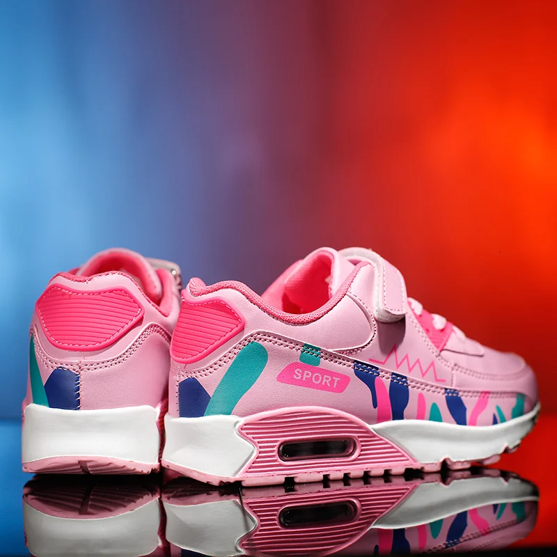 Air Cushion Kids Sport Shoes Girls Breathable Mesh Velcro Sneakers Teenager Gym Trainers Outdoor Casual Shoe Non-slipTennis | Детская