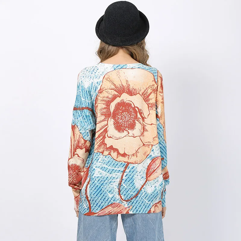 

Autumn Spring Digital Floral Print Sweater Women's Clothing O-Neck Long Sleeve Knitted Pullover Tops Female Outerwear TA6333