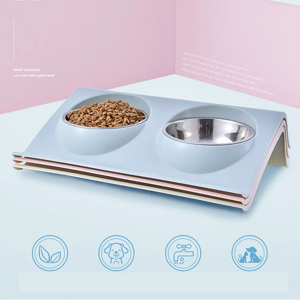 

Двойная миска для питомцев, кормушка для собак, питьевая миска из нержавеющей стали для питомцев, аксессуары для маленьких собак