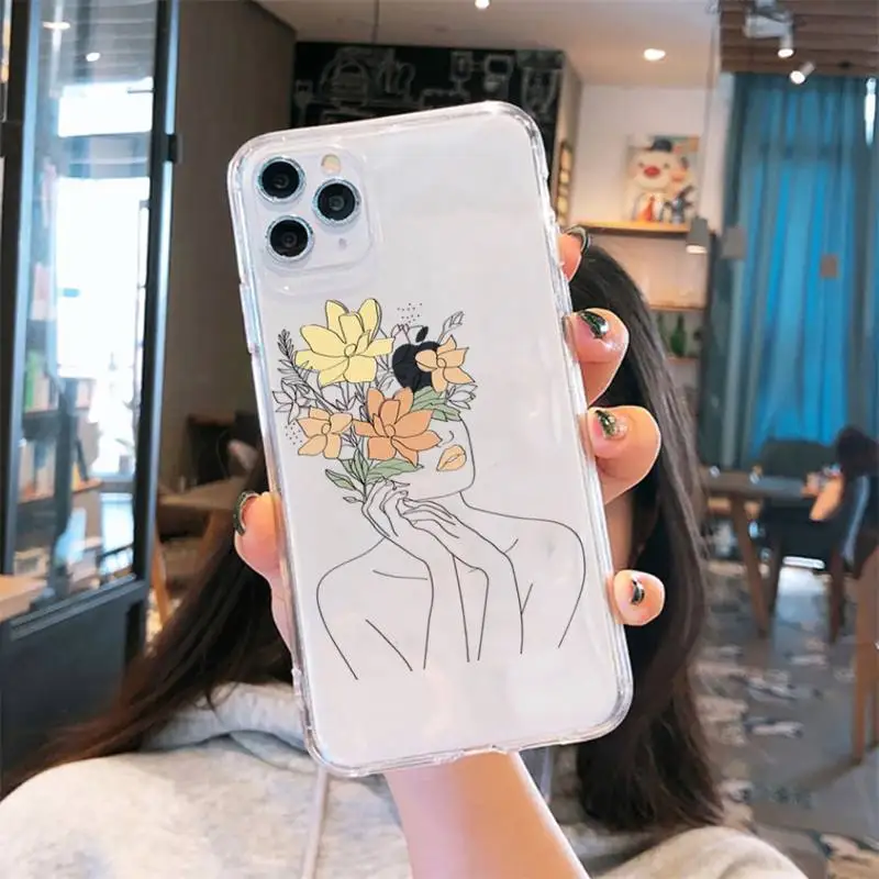

Art Retro Geometry leaves Phone Case Transparent for iPhone 6 7 8 11 12 s mini pro X XS XR MAX Plus cover funda shell
