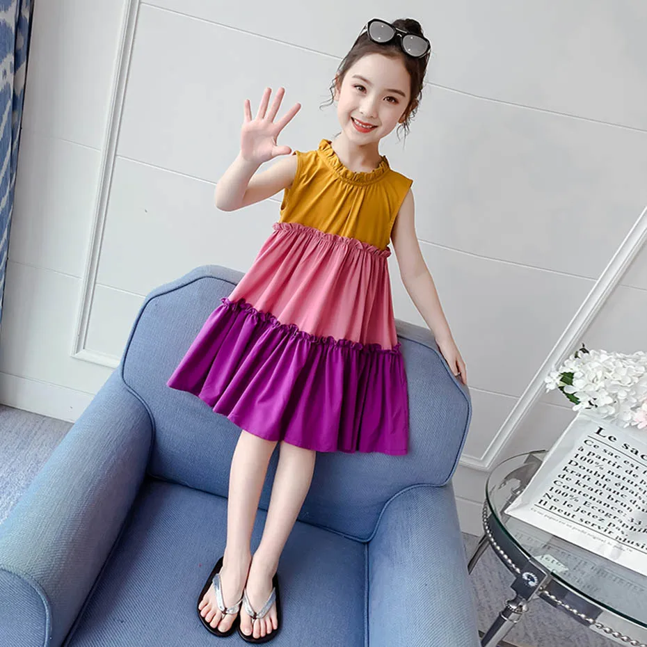 Летние платья для девочек вечернее платье в стиле пэчворк детские с оборками