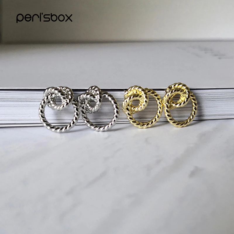 Peri'sBox золотые гнутые серьги-кольца элегантный шнурок серьги с двойными маленькими обручами тройной круг минималистичные серьги для женщин