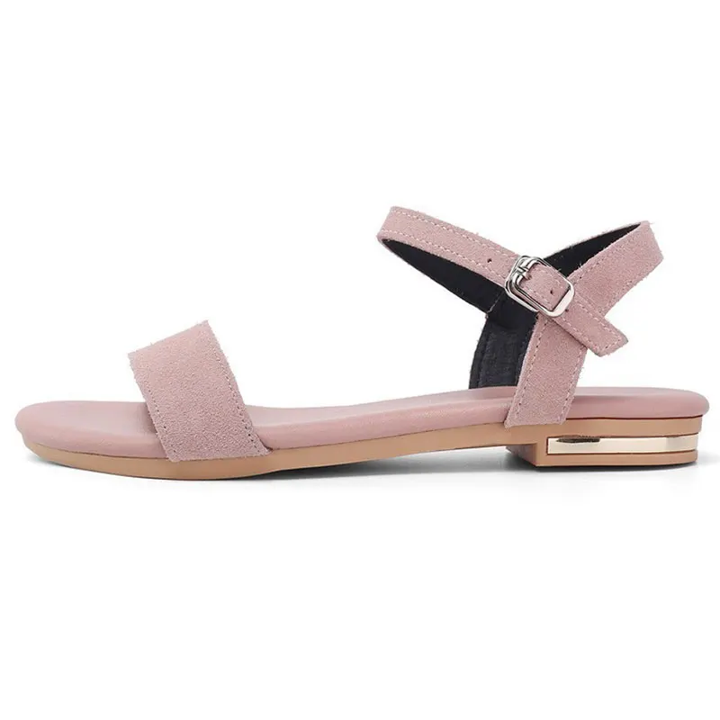 GENSHUO Cow Suede Flat Sandals Women Summer Ladies New Genuine Leather Sandal Casual Woman Pink Black Comfortable Shoes | Обувь