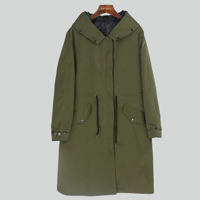 x-long green OFTBUY Водонепроницаемая длинная парка с меховой подкладкой и меховым воротником - Цвет: x-long green