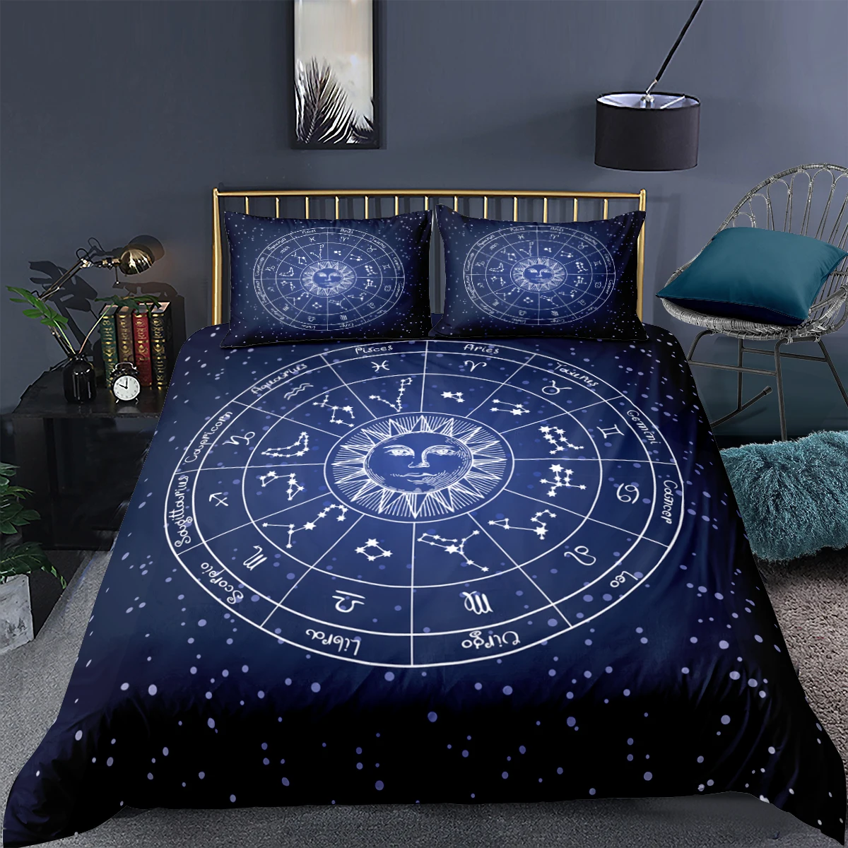 

Starry Moon Bedding Set Twelve Constellations Duvet Cover With 1/2 Pillowcase Bright Moonlight Comforter Quilt Covers Bedclothes