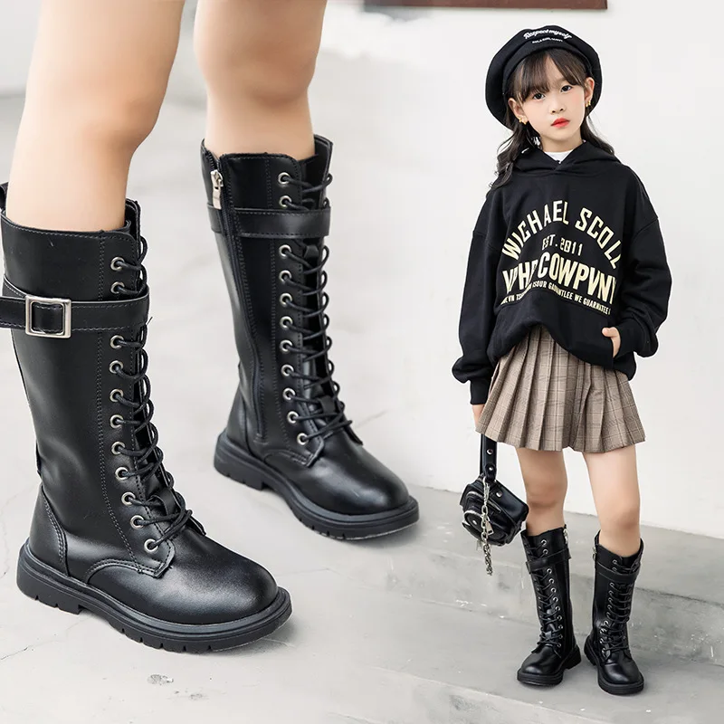 

Fall 2021 Fashion Girls Princess Boots Knee Length Soft Martin Warm Shoes Rome Kids Sneakers Children's shoes Boots for Girl