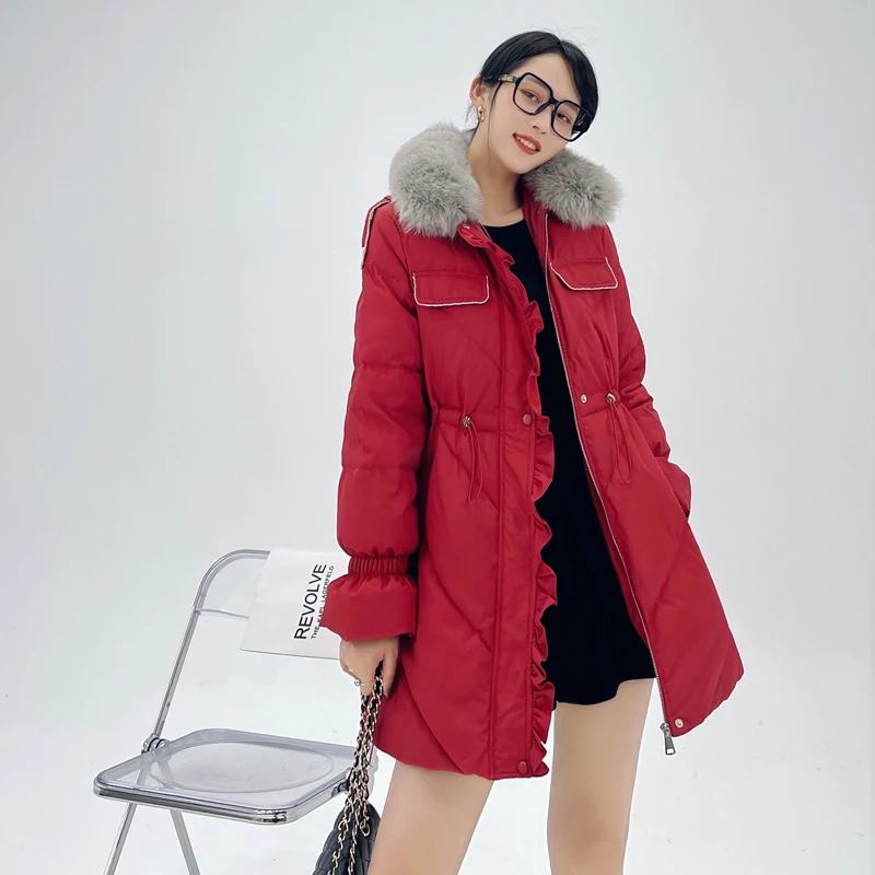 Fitaylor/Зимний пуховик с воротником из натурального Лисьего меха Толстый женский 90%