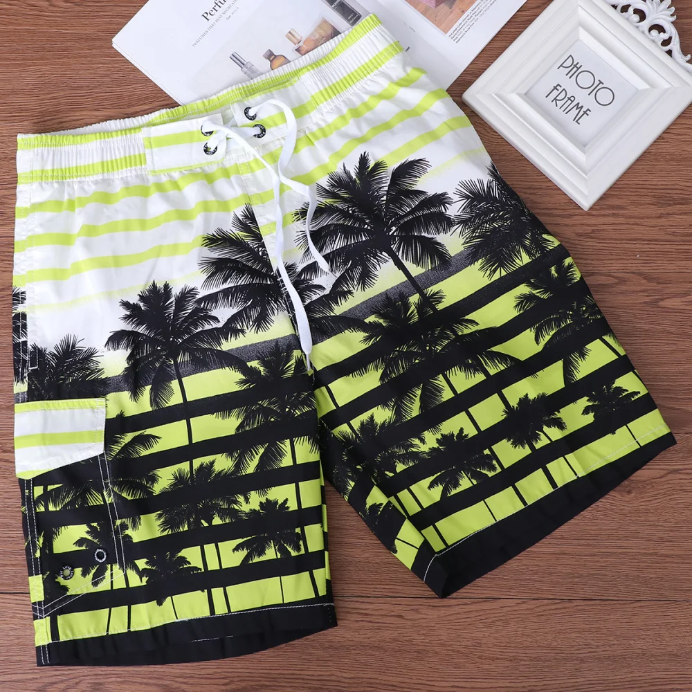 

Men Fast Dry Beach Shorts Palm Tree Casual Surfing Swimming Trunks with Pockets - Size (Yellow)